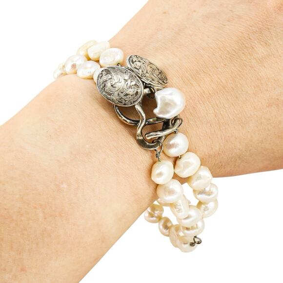 Antique William B Kerr 4730 Arts & Crafts Style Baroque Pearl Bracelet 8.25 In - Picture 2 of 12